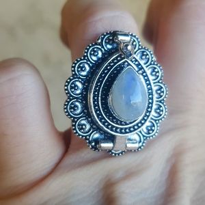 New Rainbow Moonstone 925 Silver Poison Ring.